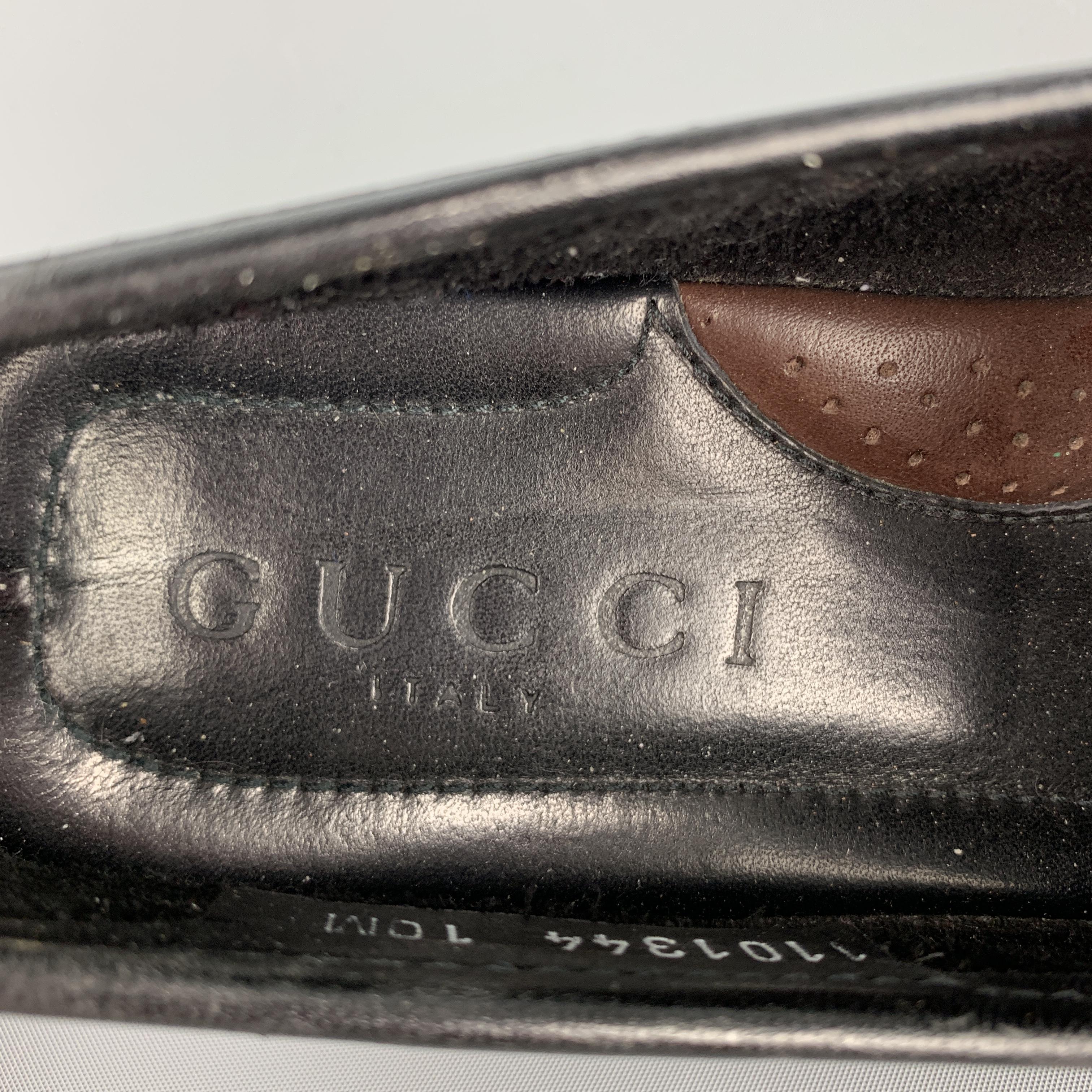 GUCCI Size 10 Black Leather Gold Tone Horsebit Driver Sole Loafers 2