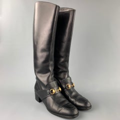 GUCCI Size 10 Black Leather Horsebit Riding Boots