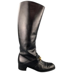 GUCCI Size 10 Black Leather Horsebit Riding Boots