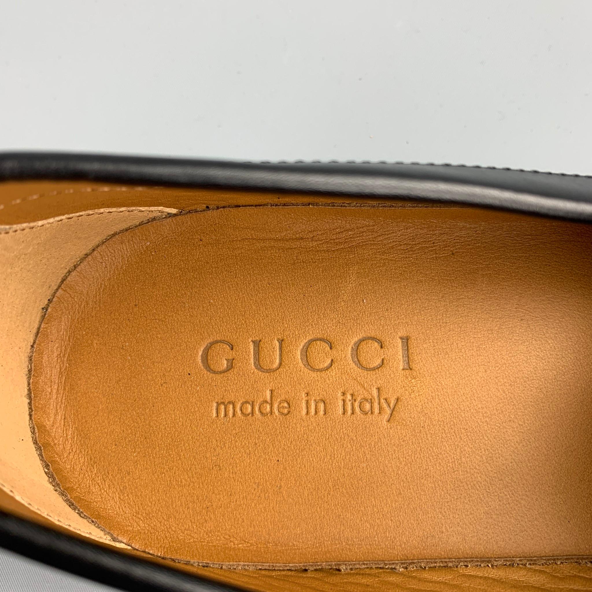 Men's GUCCI Size 10 Black Leather Web Horsebit Lug Sole Loafers