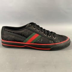 GUCCI Size 10 Black Red & Green Monogram Low Top Sneakers