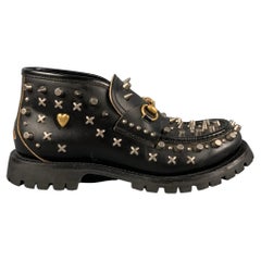GUCCI Size 10 Black Studded Leather Slip On Boots