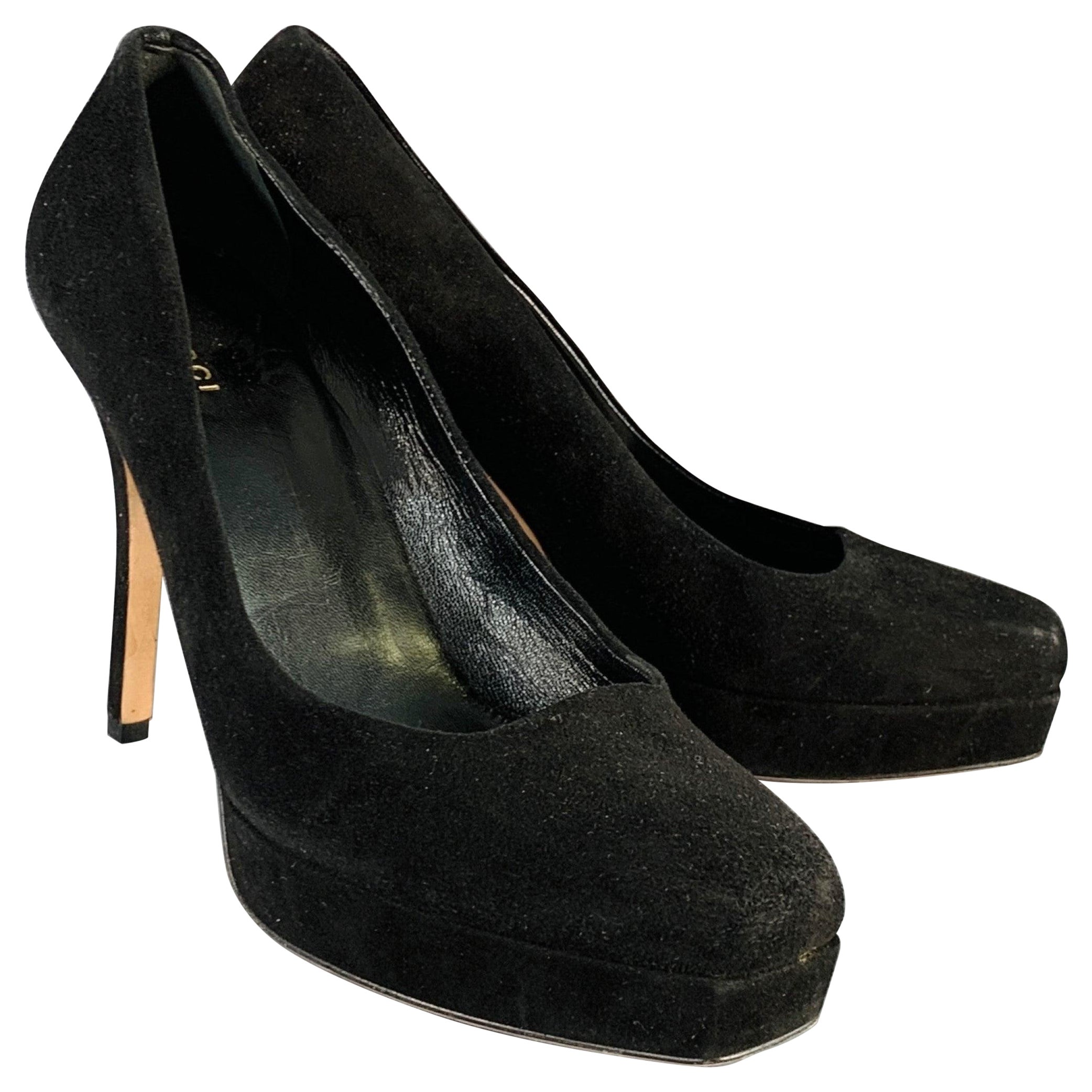 GUCCI Size 10 Black Suede Stiletto Platform Heels Pumps