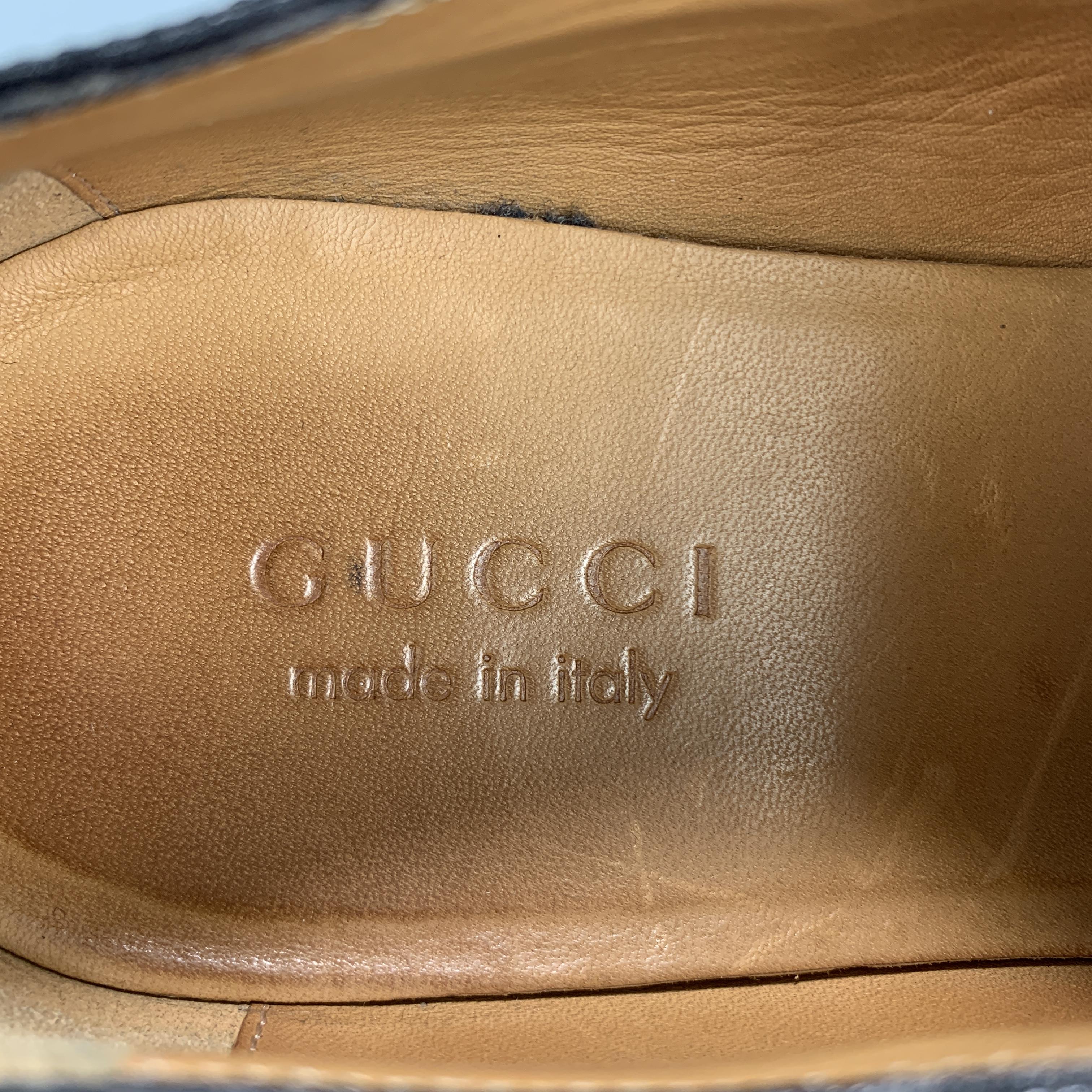 GUCCI Size 10 Black Textured Leather Toe Cap Lace Up 3