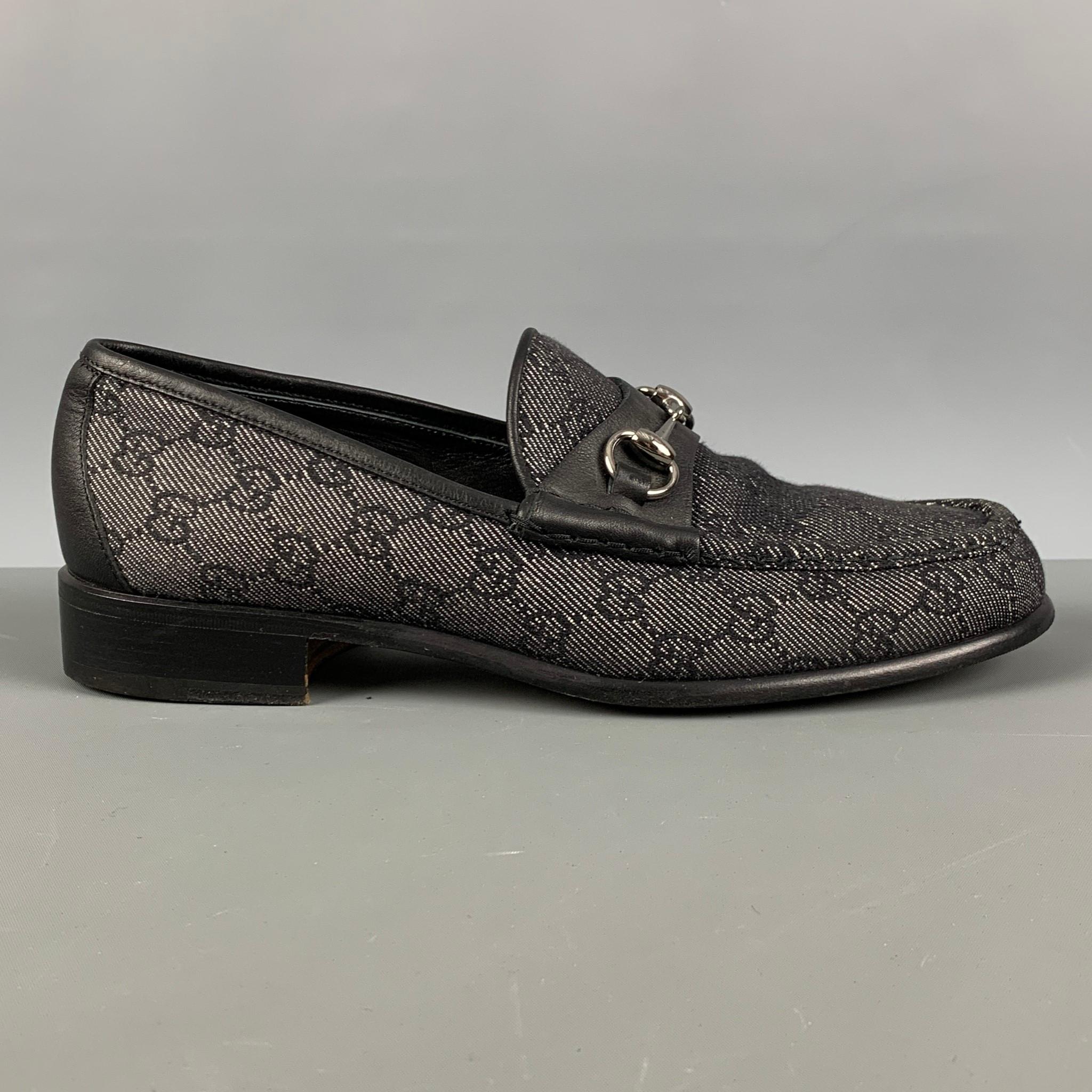 GUCCI Size 10 Black White Monogram Canvas Loafers In Excellent Condition In San Francisco, CA