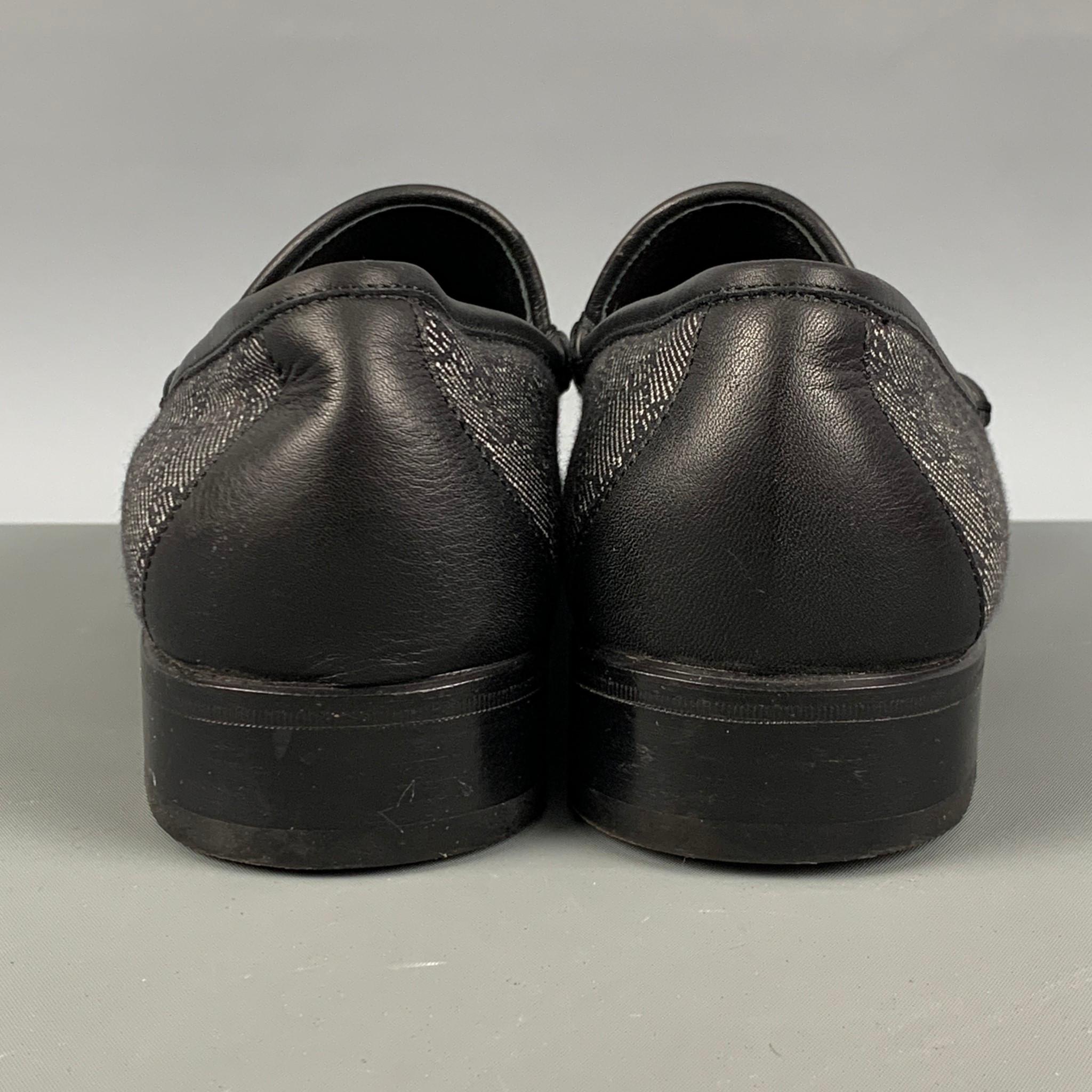 Men's GUCCI Size 10 Black White Monogram Canvas Loafers
