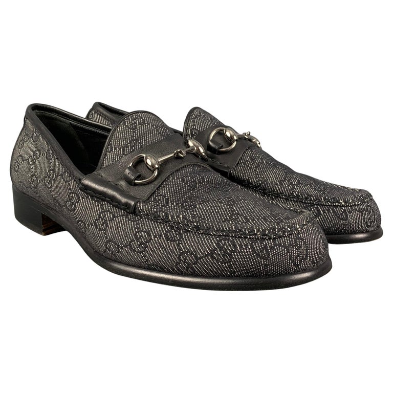 GUCCI Size 10 Black White Monogram Canvas Loafers at 1stDibs
