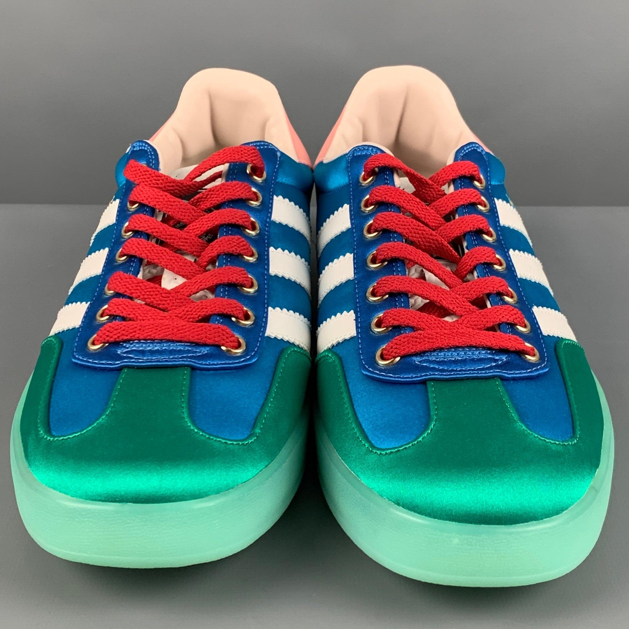 Men's GUCCI Size 10 Blue Green Nylon Low Top Sneakers For Sale
