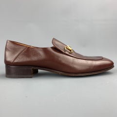 GUCCI Size 10 Brown Leather Horsebit Slip On Loafers