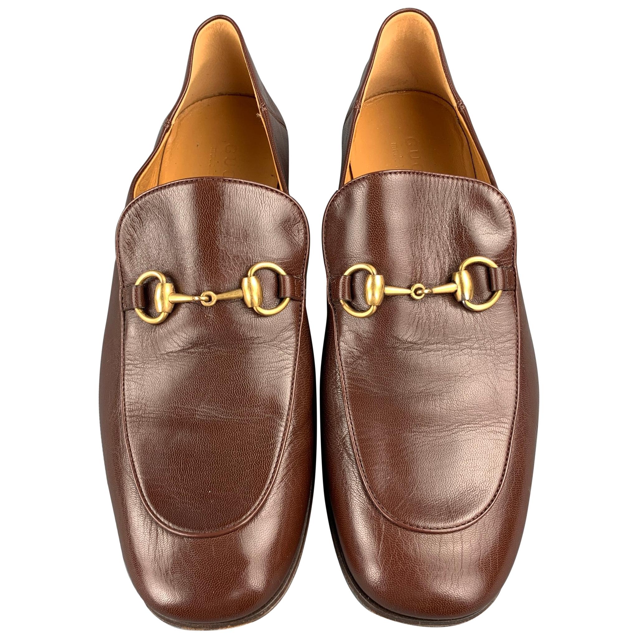 GUCCI Size 10 Brown Leather Horsebit Slip On Loafers