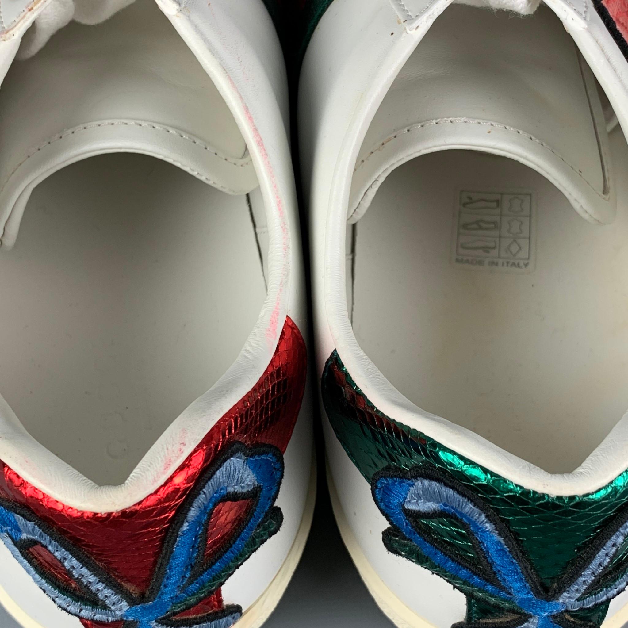 GUCCI Size 10 Multi-Color Leather Embroidered Low Top Sneakers In Good Condition In San Francisco, CA