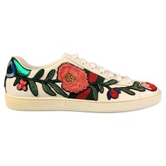 GUCCI Size 10 Multi-Color Leather Embroidered Low Top Sneakers