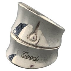 GUCCI Size 10 Sterling Silver Bamboo Embossed Ring