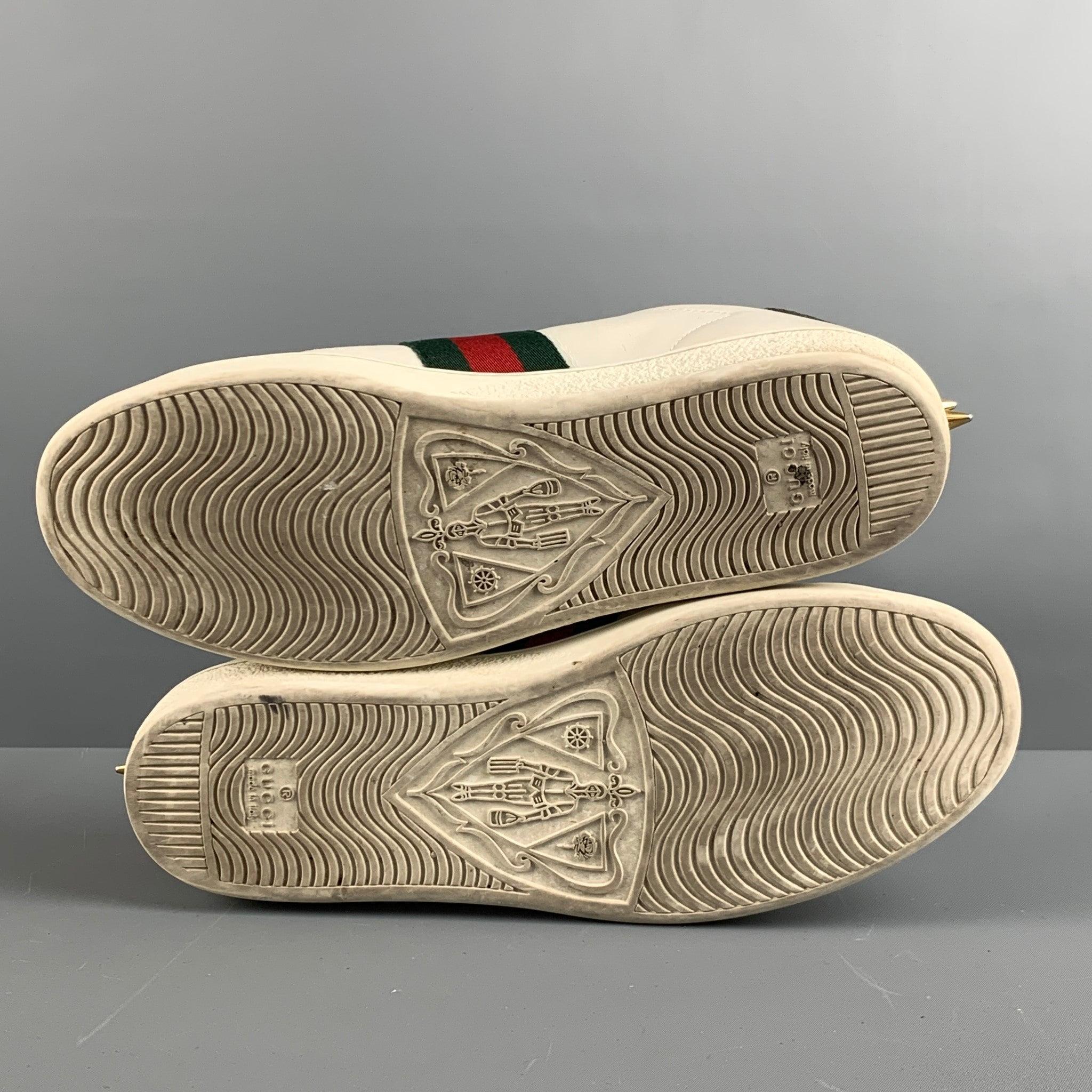 GUCCI Größe 10 Weiß Grün & Rot Lederband Low Top Sneakers im Angebot 2