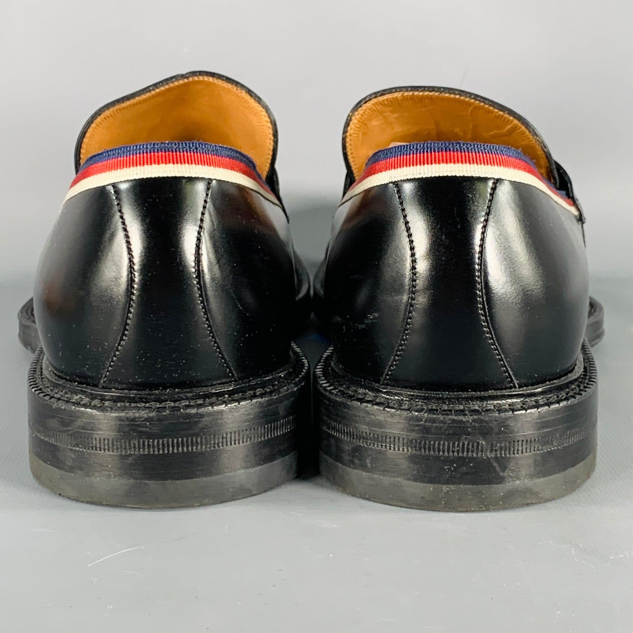 GUCCI Size 10.5 Black Contrast Trim Leather Penny Loafers In Excellent Condition In San Francisco, CA