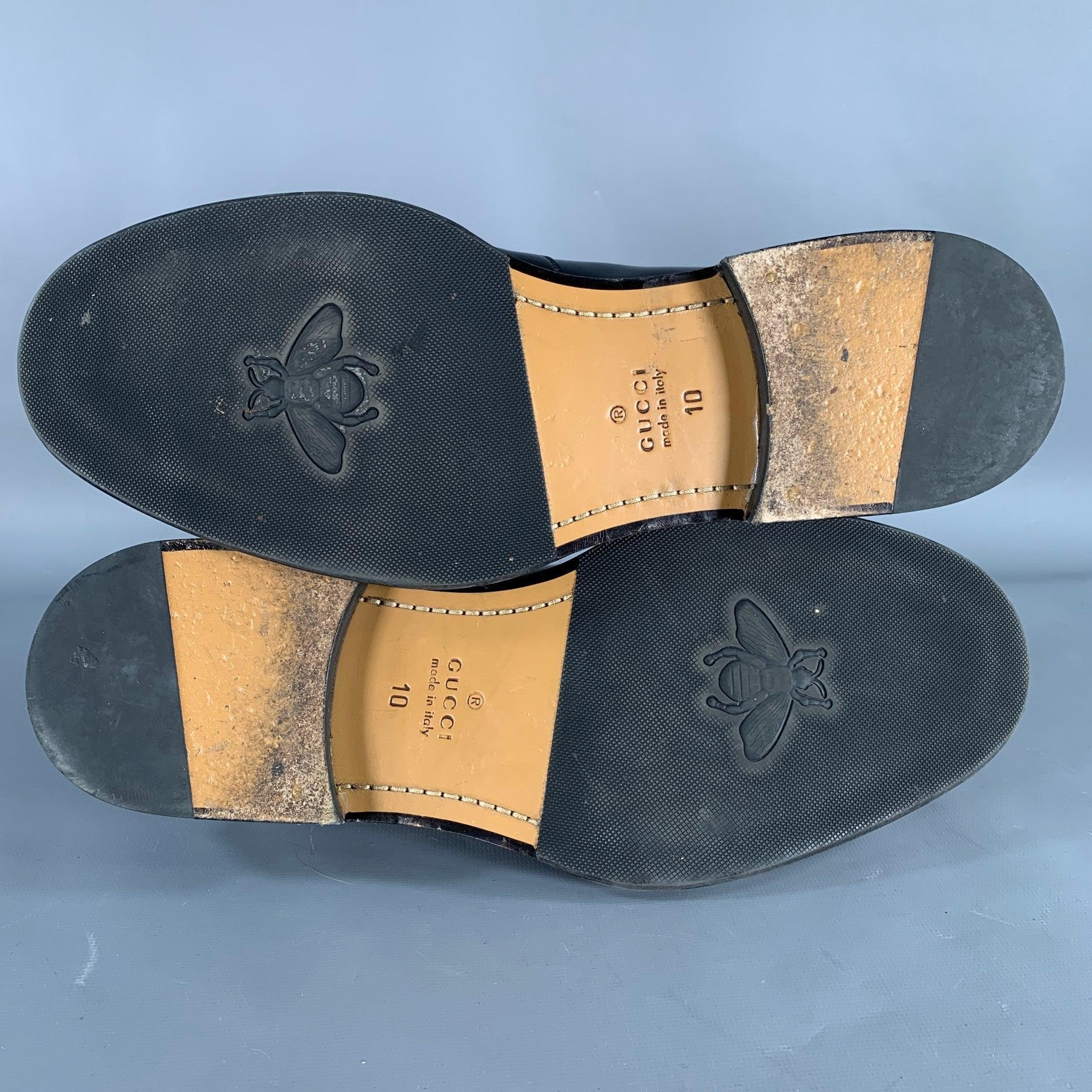 GUCCI Size 10.5 Black Contrast Trim Leather Penny Loafers 2