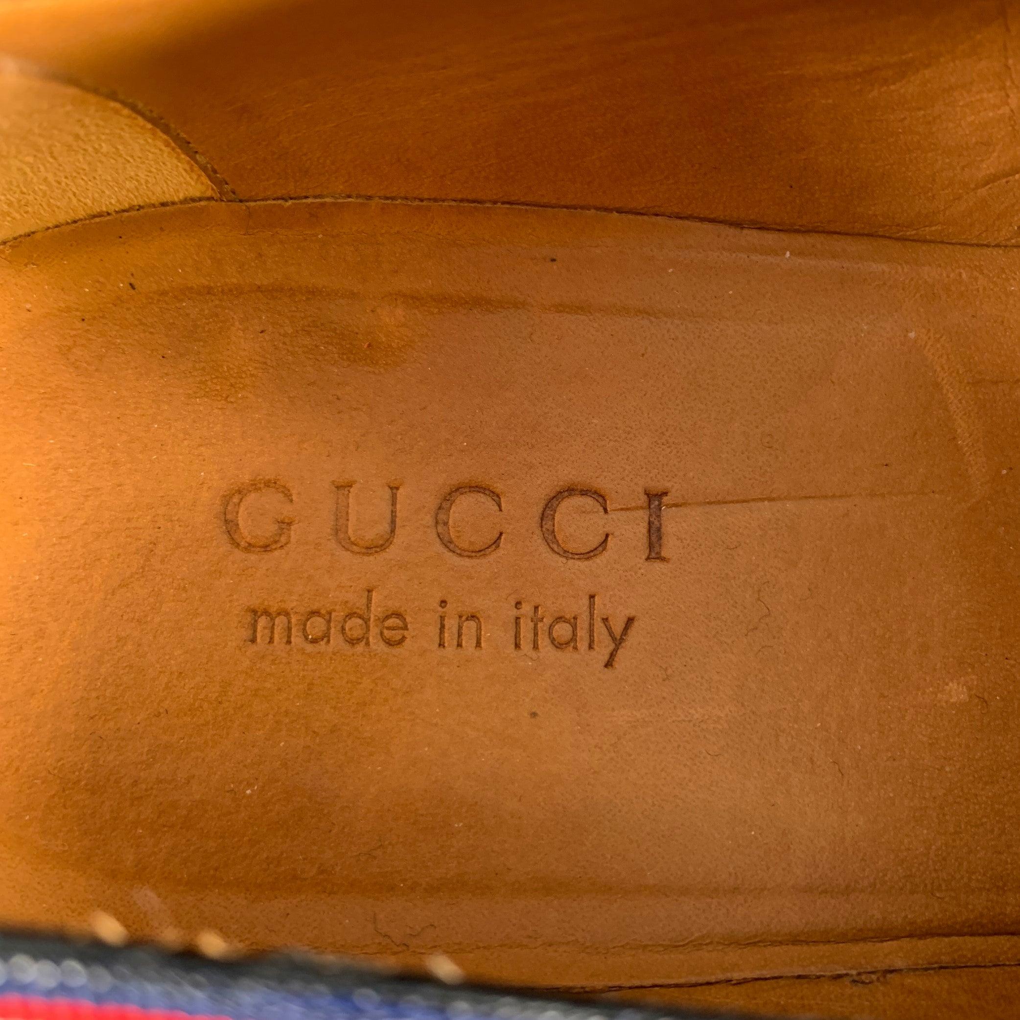 GUCCI Size 10.5 Black Contrast Trim Leather Penny Loafers 3