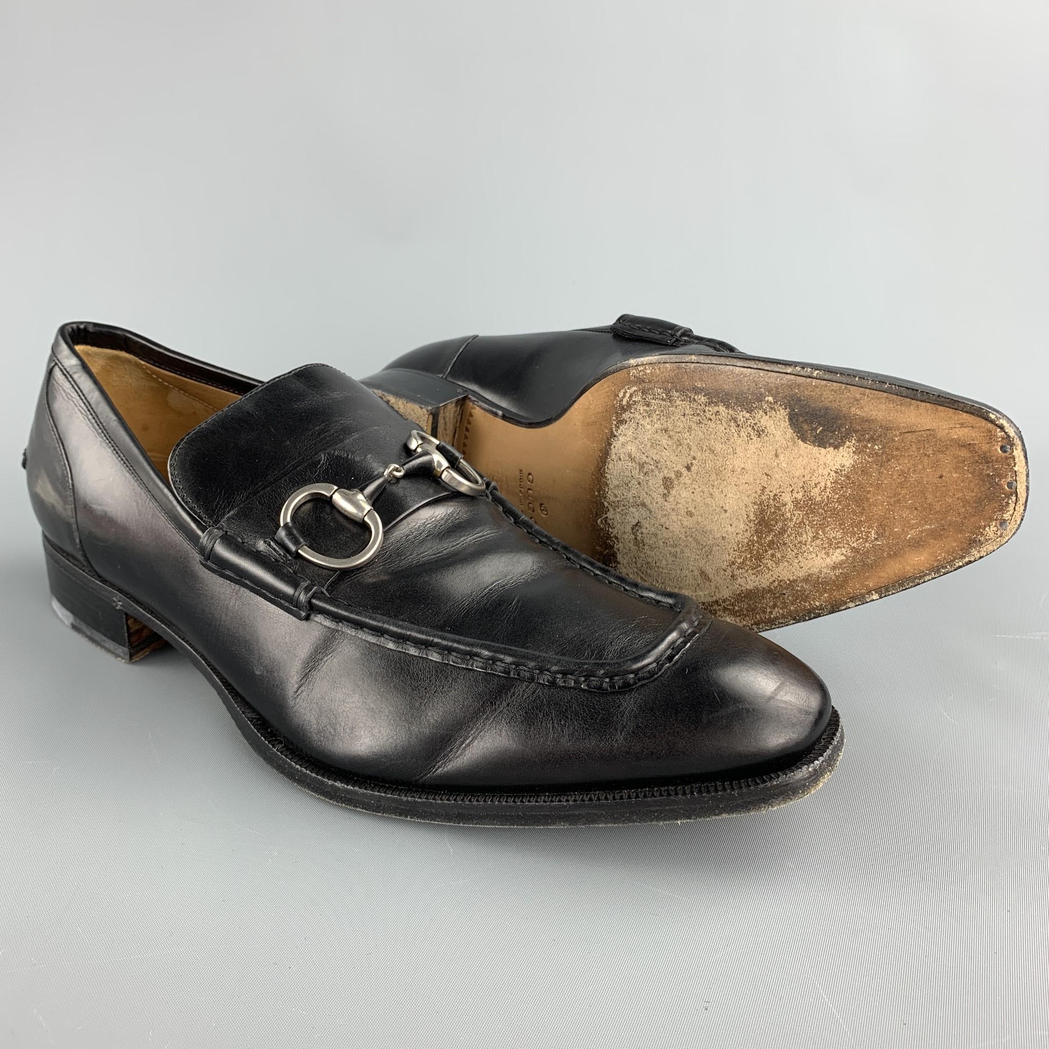 GUCCI Size 10.5 Black Leather Horsebit Loafers In Good Condition In San Francisco, CA
