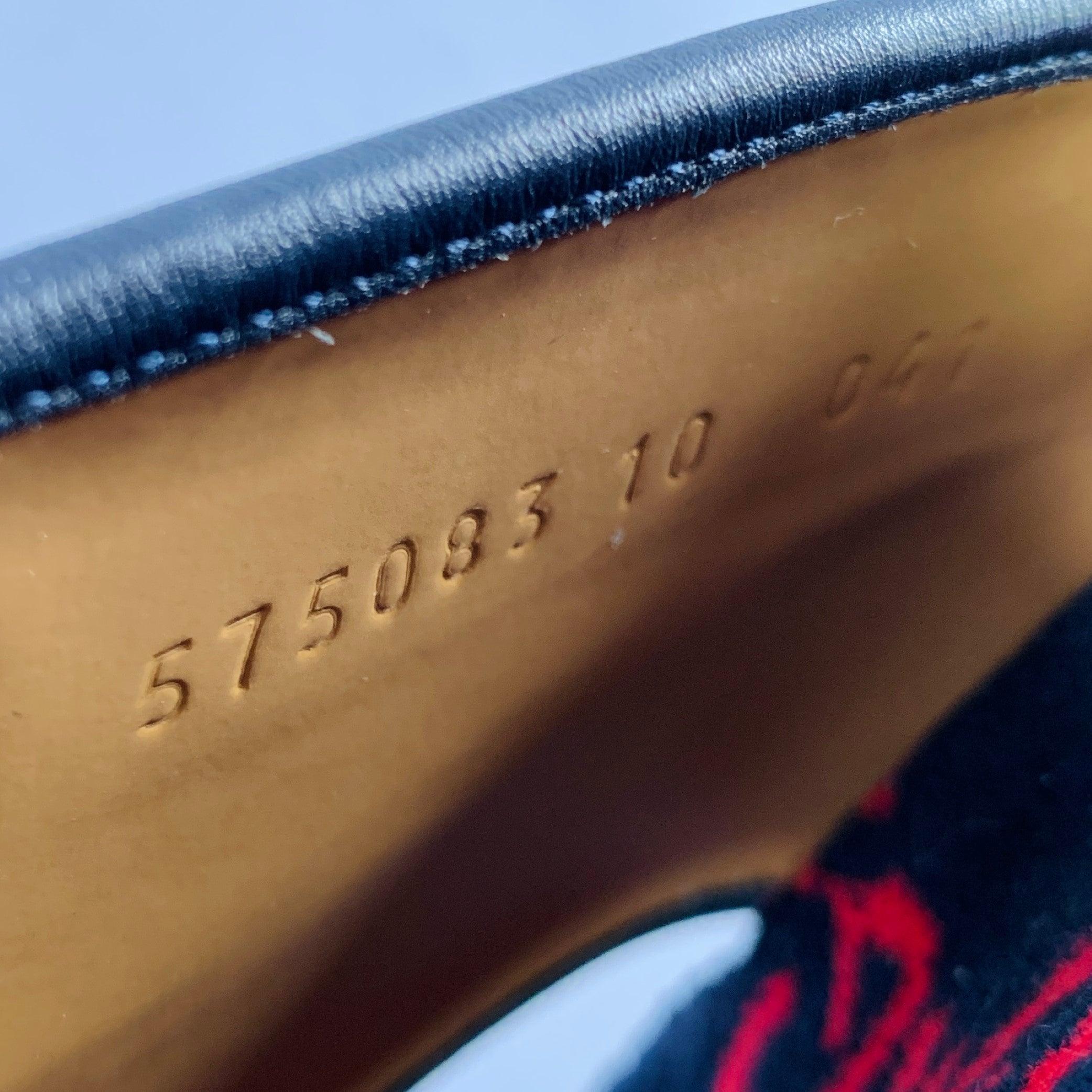 GUCCI Talla 10.5 Negro Rojo Guccissima Monograma Terciopelo Sandalias Slip On en venta 4