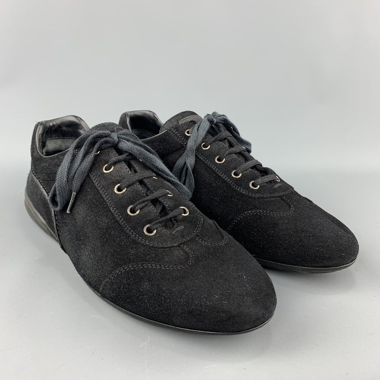 GUCCI Size 10.5 Black Suede Lace Up Rubber Sole Sneakers at 1stdibs