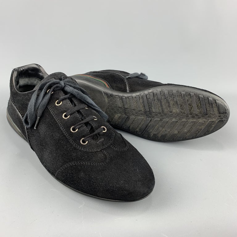 GUCCI Size 10.5 Black Suede Lace Up Rubber Sole Sneakers at 1stDibs