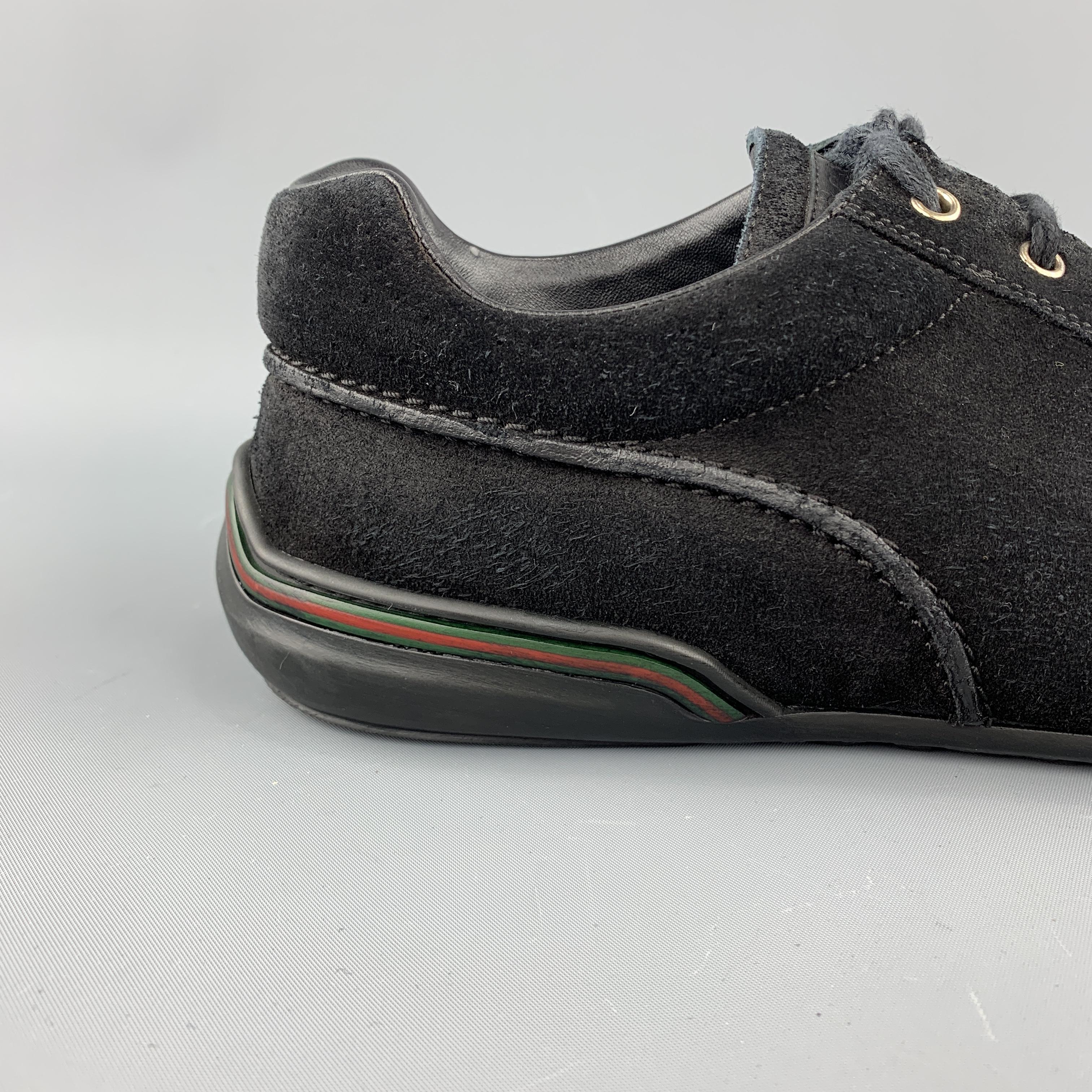Men's GUCCI Size 10.5 Black Suede Lace Up Rubber Sole Sneakers