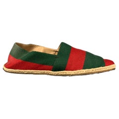 GUCCI Size 10.5 Green Red Stripe Canvas Espadrille Loafers