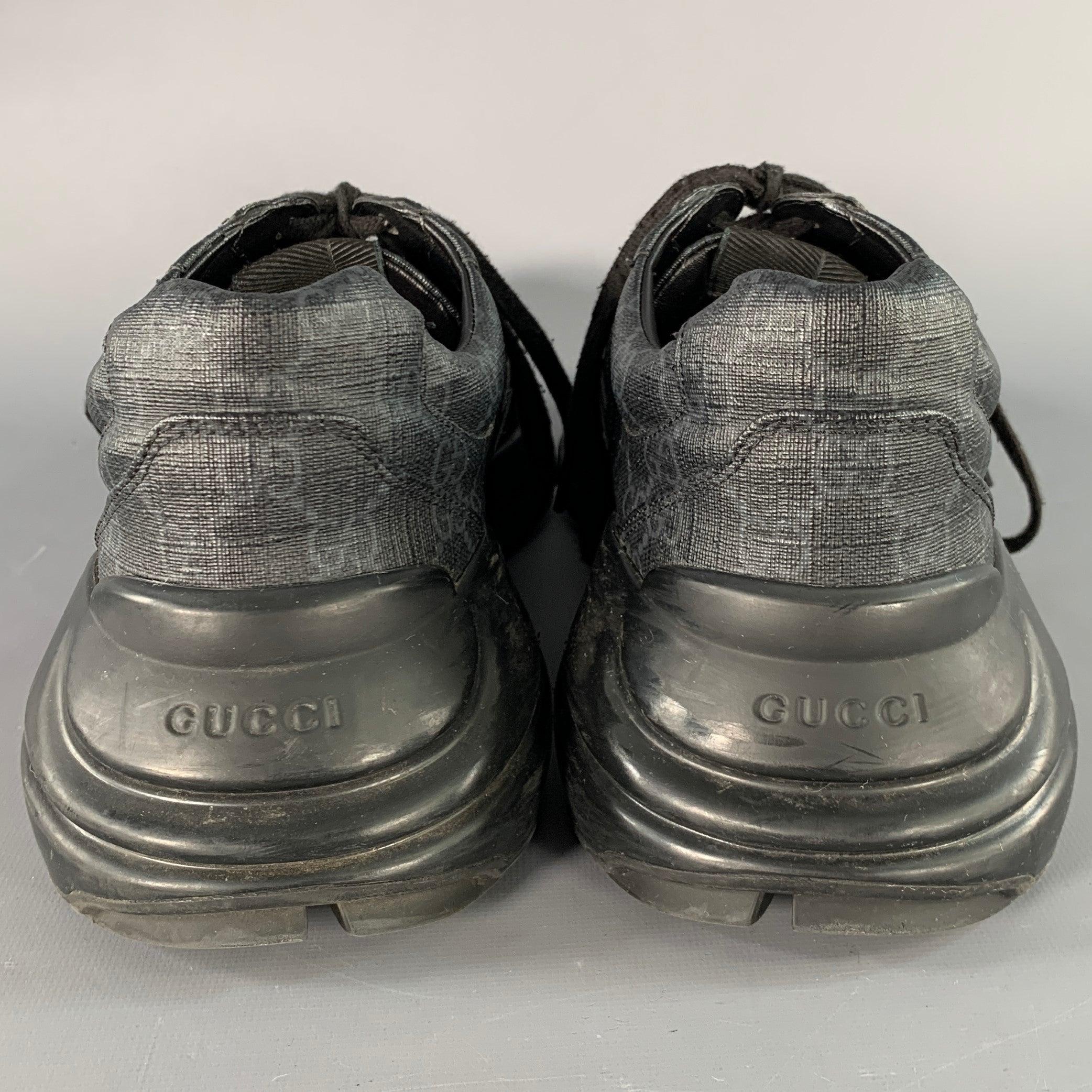 Nero Gucci taglia 10.5 Scarpe da ginnastica nere grigie Monogram in vendita