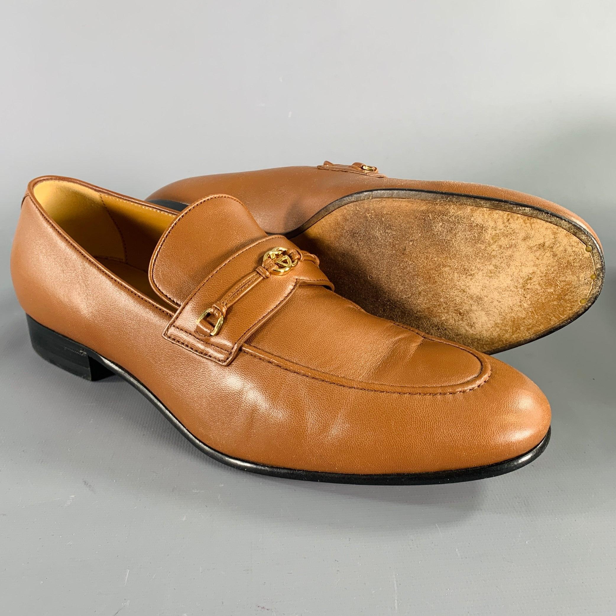 Uomo GUCCI Taglia 10,5 Pelle Tan Slip On Gucci