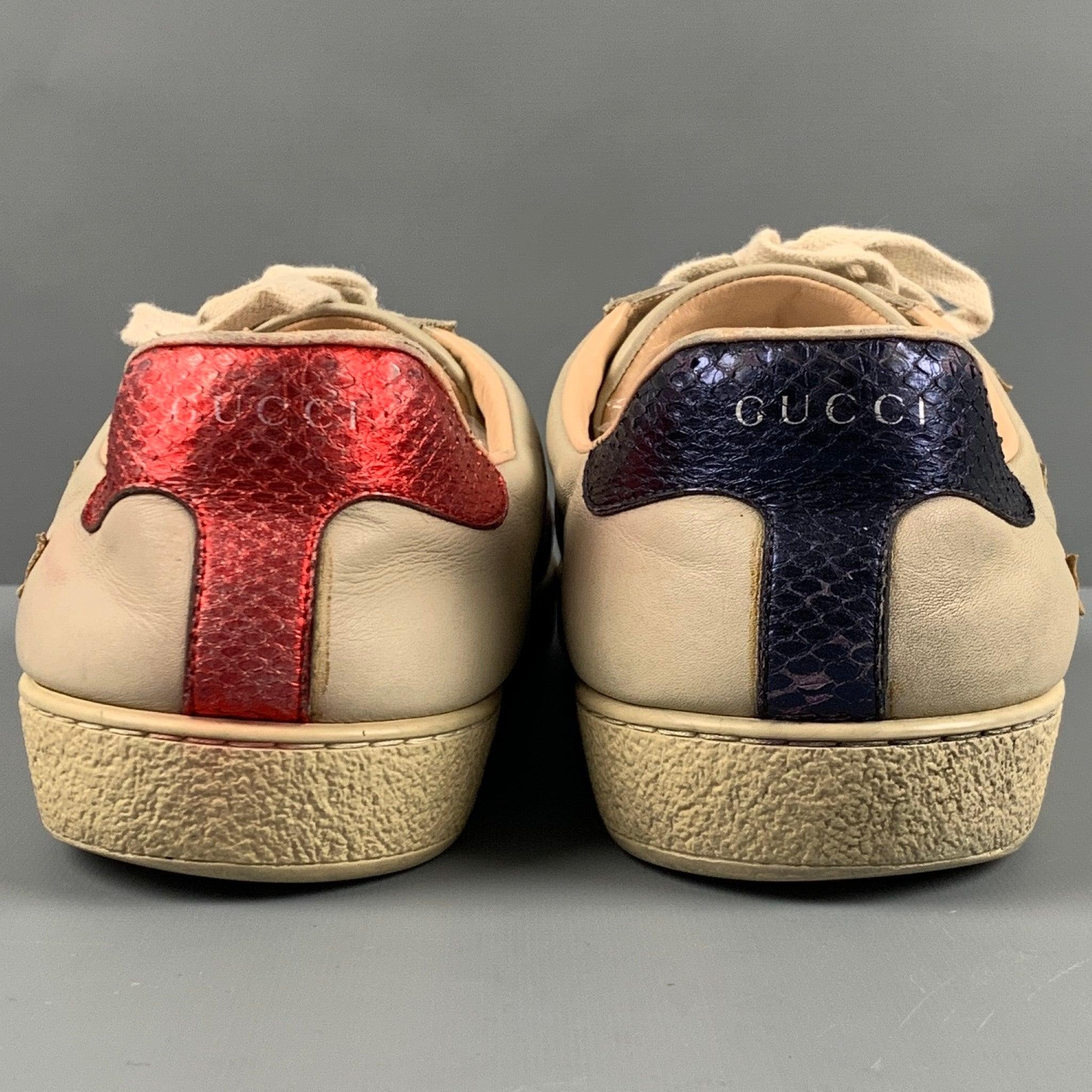 GUCCI Size 11 Beige Multicolour Leather Low Top Sneakers In Good Condition For Sale In San Francisco, CA