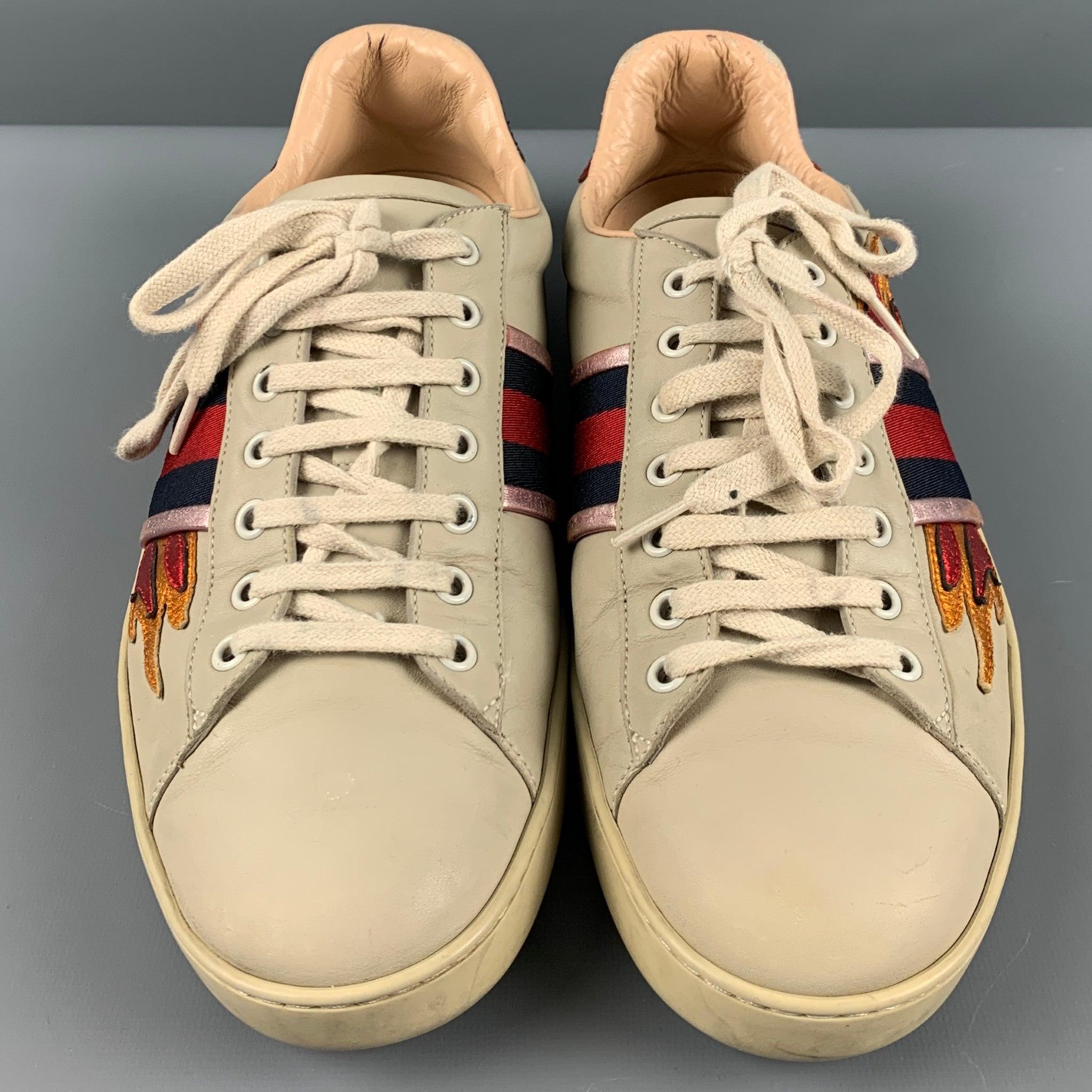 Men's GUCCI Size 11 Beige Multicolour Leather Low Top Sneakers For Sale