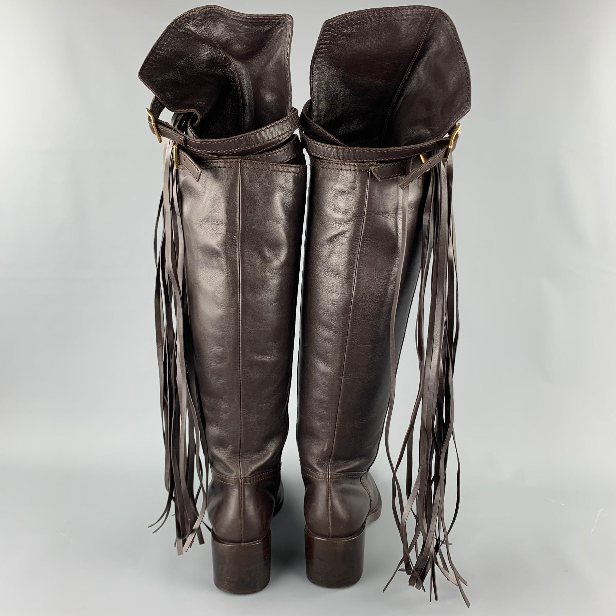 Women's GUCCI Size 11 Brown Leather Tassel Pull On Boots
