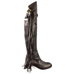 GUCCI Size 11 Brown Leather Tassel Pull On Boots