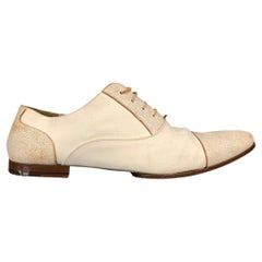 GUCCI Size 11 Cream & Beige Distressed Canvas Cap Toe Lace Up Shoes