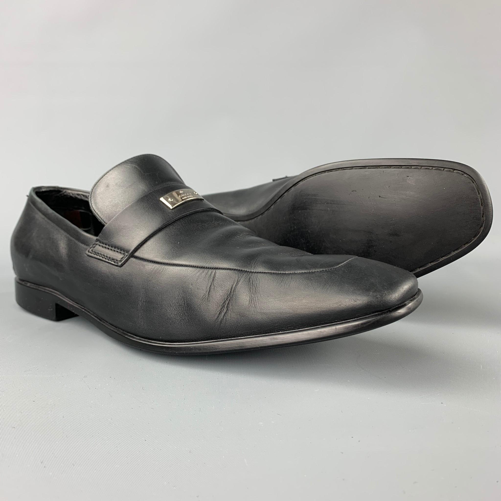 GUCCI Size 11.5 Black Leather Slip On Loafers In Good Condition In San Francisco, CA
