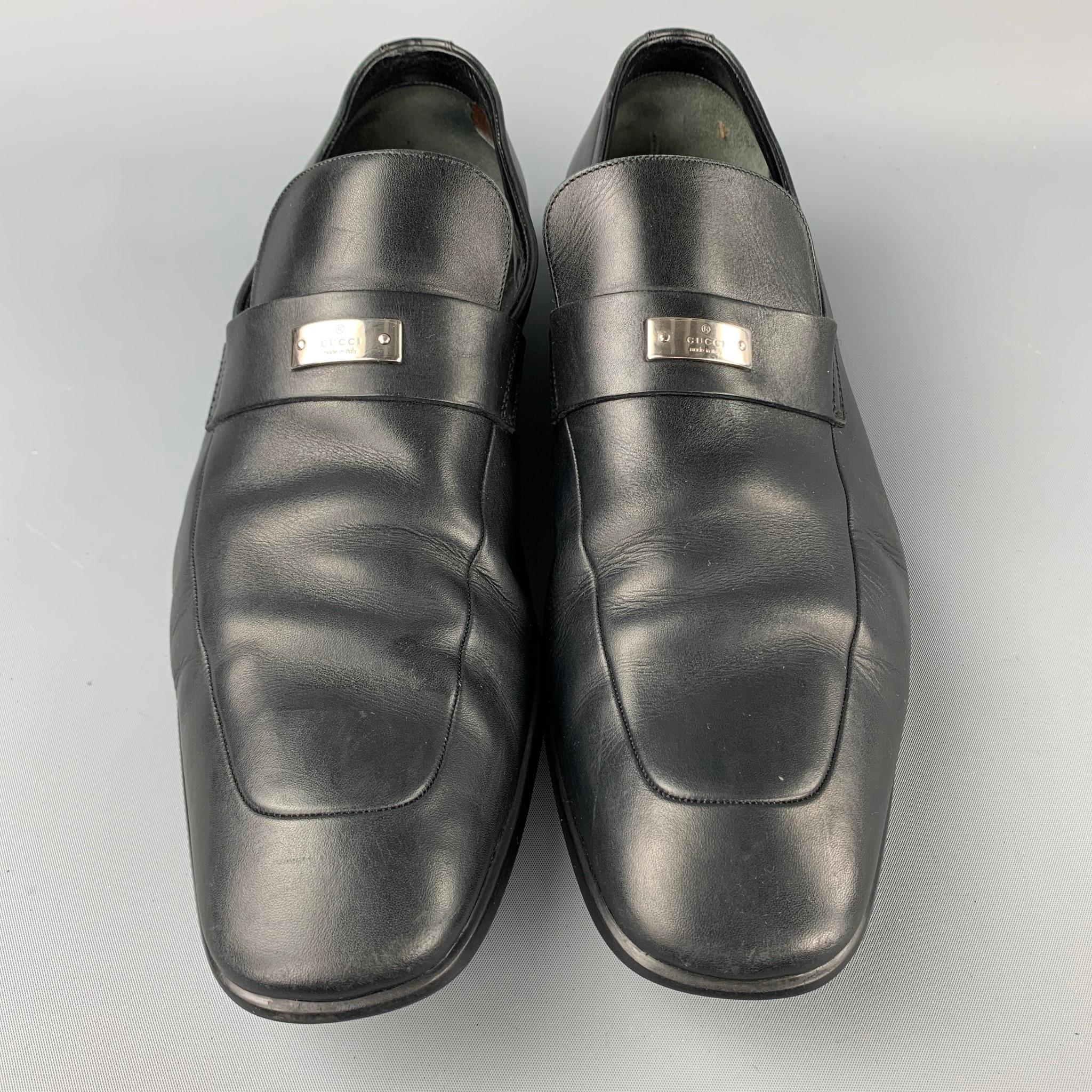 Men's GUCCI Size 11.5 Black Leather Slip On Loafers