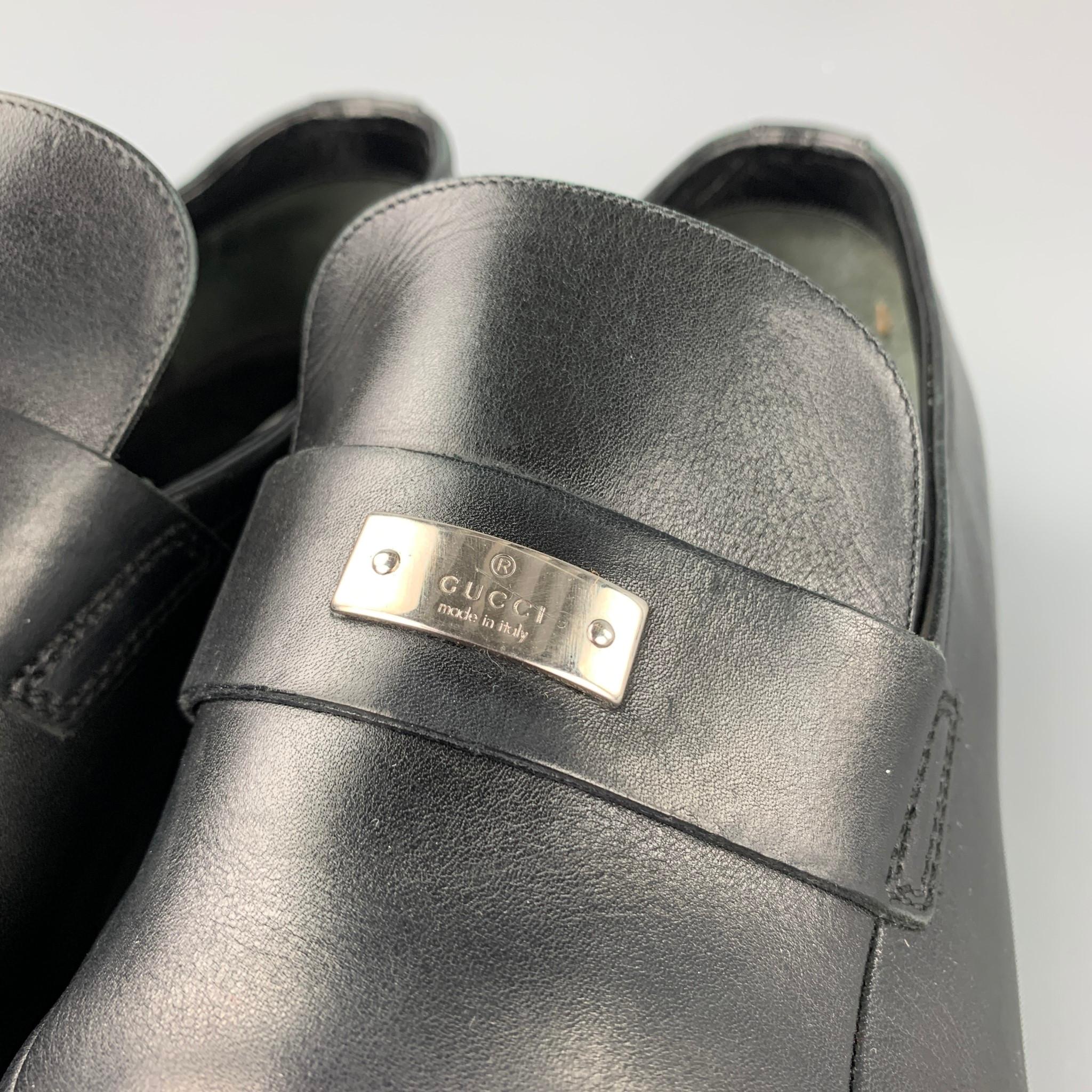 GUCCI Size 11.5 Black Leather Slip On Loafers 1