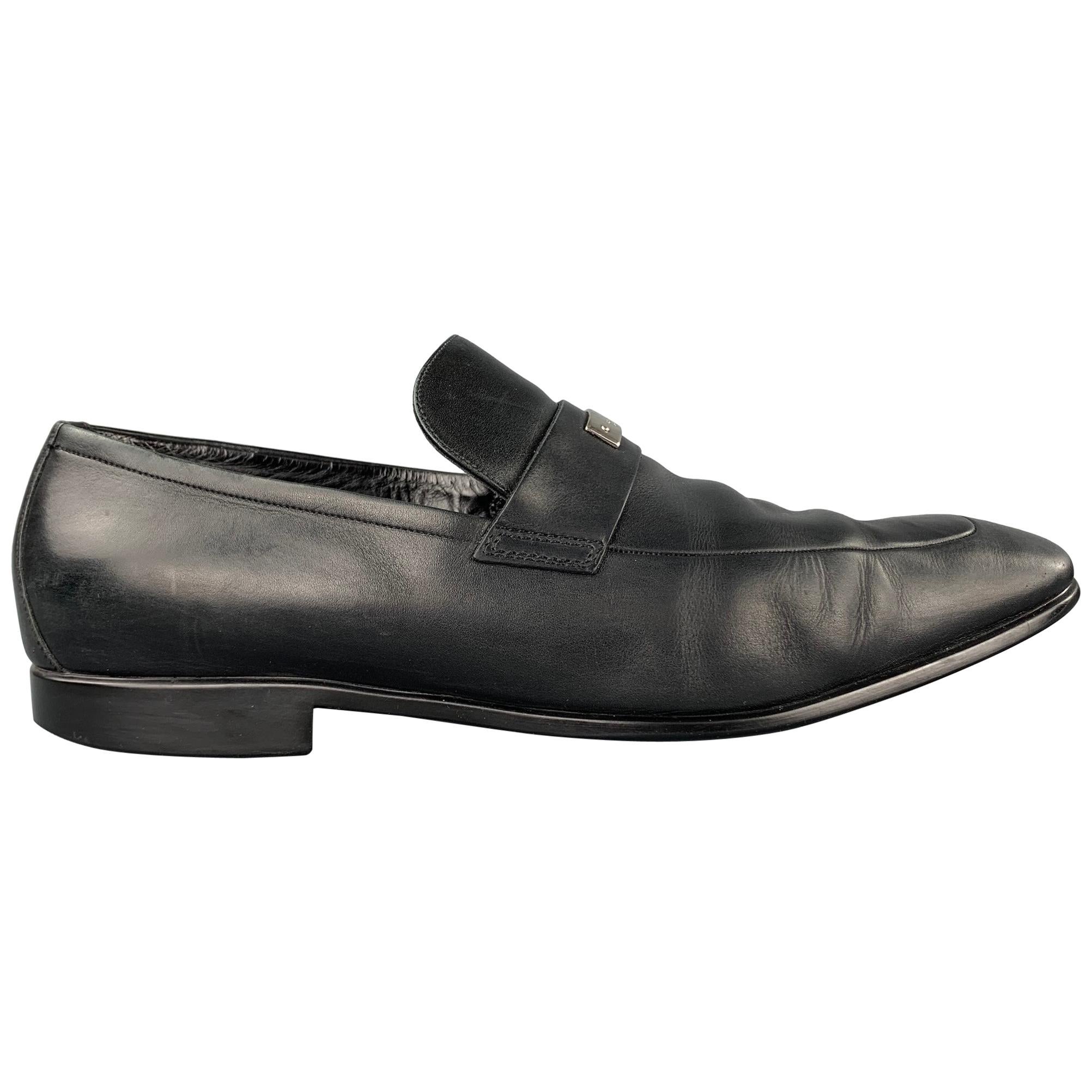 GUCCI Size 11.5 Black Leather Slip On Loafers