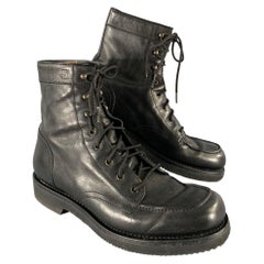 GUCCI Size 11.5 Black Solid Leather Military Boots