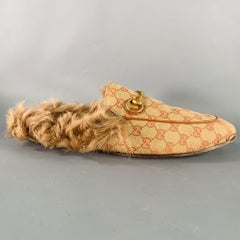 GUCCI Größe 11,5 Guccissima Beige Rust Monogramm Canvas Slip-On Loafers