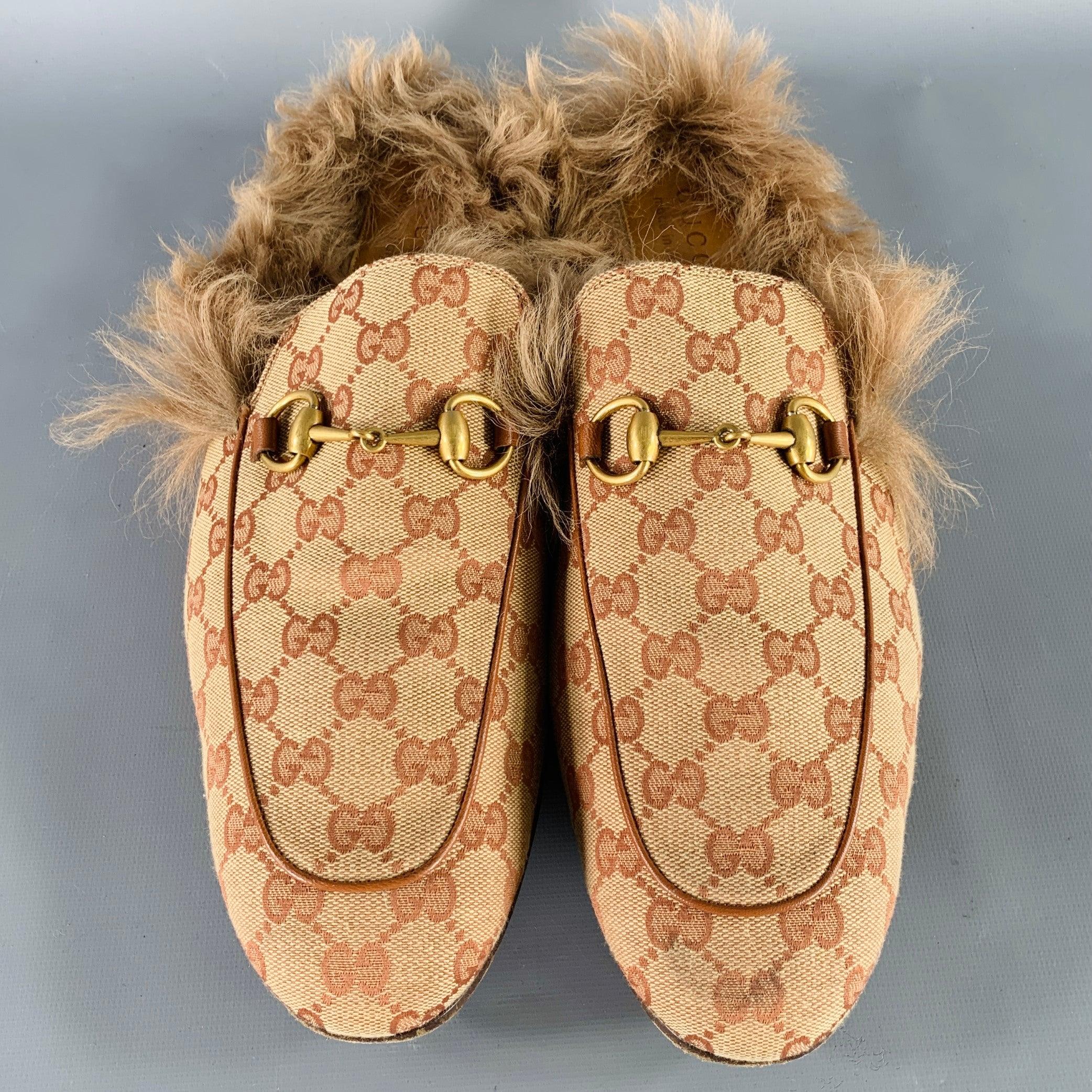De los hombres GUCCI Size 11.5 Guccissima Beige Rust Monogram Canvas Slip-On Loafers en venta