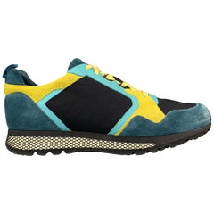 GUCCI Size 11.5 Turquoise & Yellow Color Block Suede Icaro Sneakers