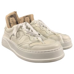 GUCCI Größe 11,5 Weiß Monogramm Leder Lace Up Sneakers