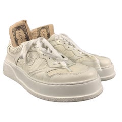 GUCCI Größe 11,5 Weiß Monogramm Leder Lace Up Sneakers