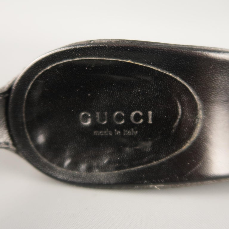  GUCCI Size 12 Black Leather Ankle Strap Gold Buckle Sandals For Sale 3
