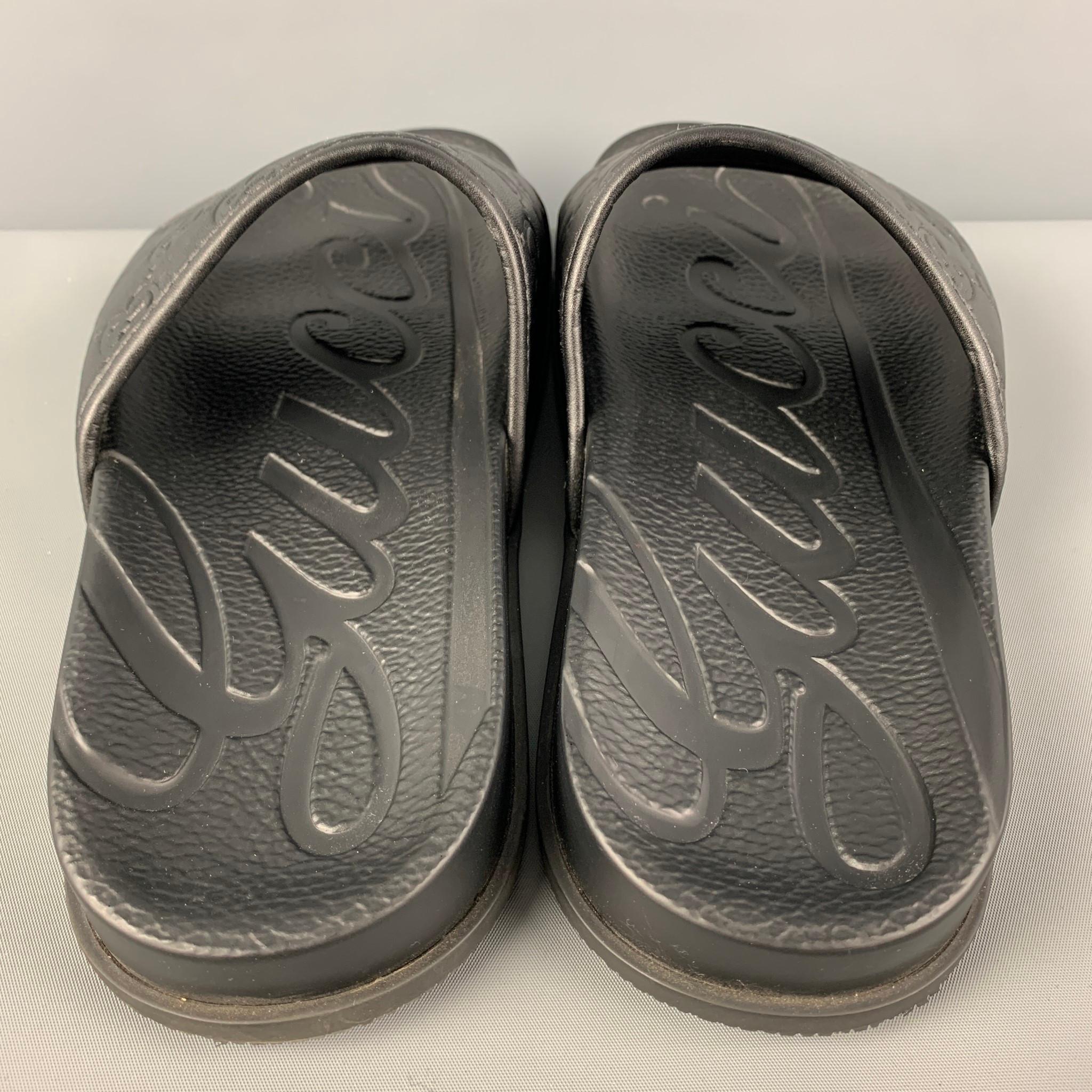 GUCCI Size 12 Black Monogram Leather Slide Sandals 1