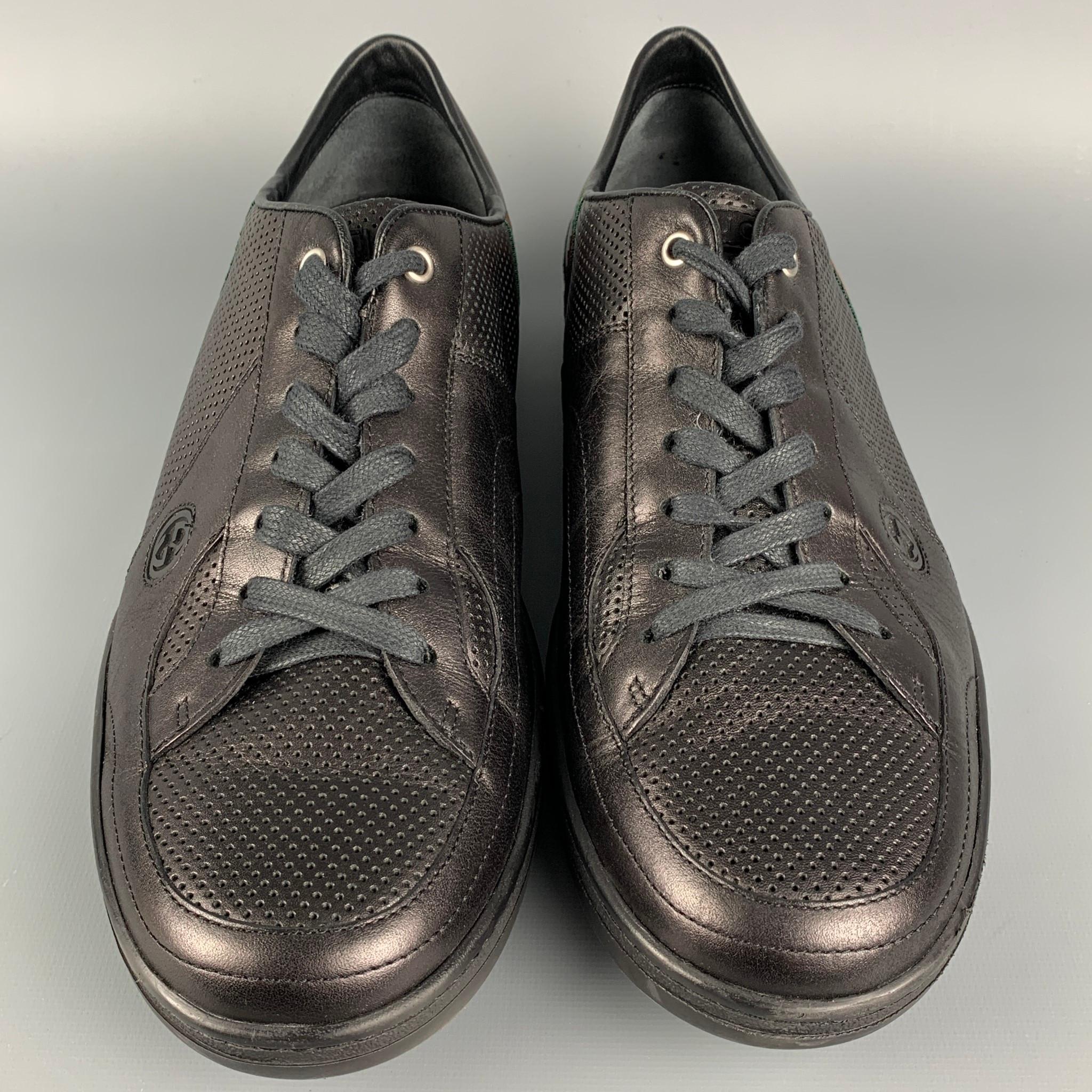 GUCCI Size 12 Black Perforated Leather Low Top Sneakers In Good Condition In San Francisco, CA