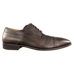 GUCCI Size 12 Brown Textured Leather Cap Lace Up Dress Shoes