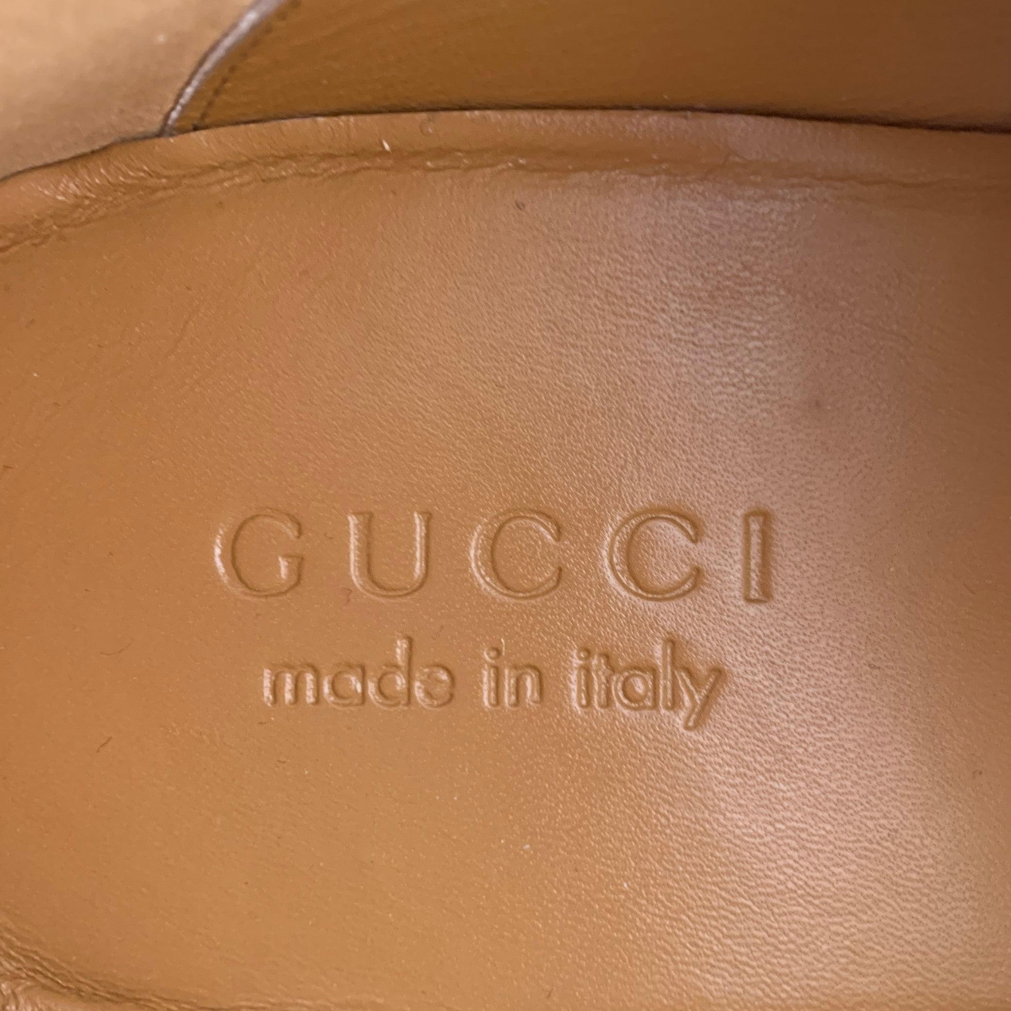 GUCCI Size 12.5 Beige Navy Red Ribbon Trim Suede Loafers 3