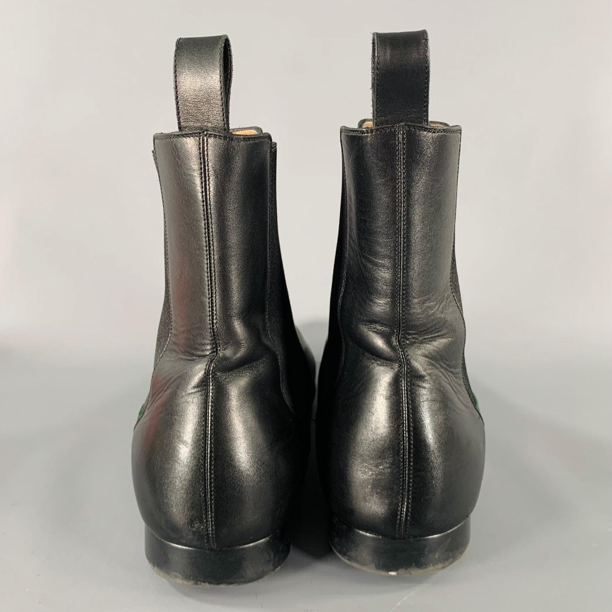 GUCCI Size 12.5 Black Mixed Materials Leather Pull On Boots In Good Condition In San Francisco, CA